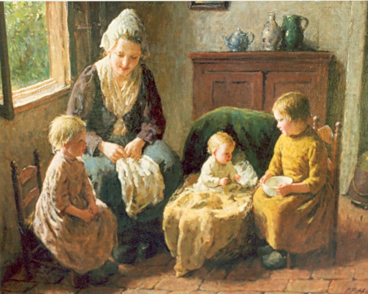 Pothast B.J.C.  | 'Bernard' Jean Corneille Pothast, Feeding the baby, Öl auf Leinwand 48,5 x 58,5 cm, signed l.r.