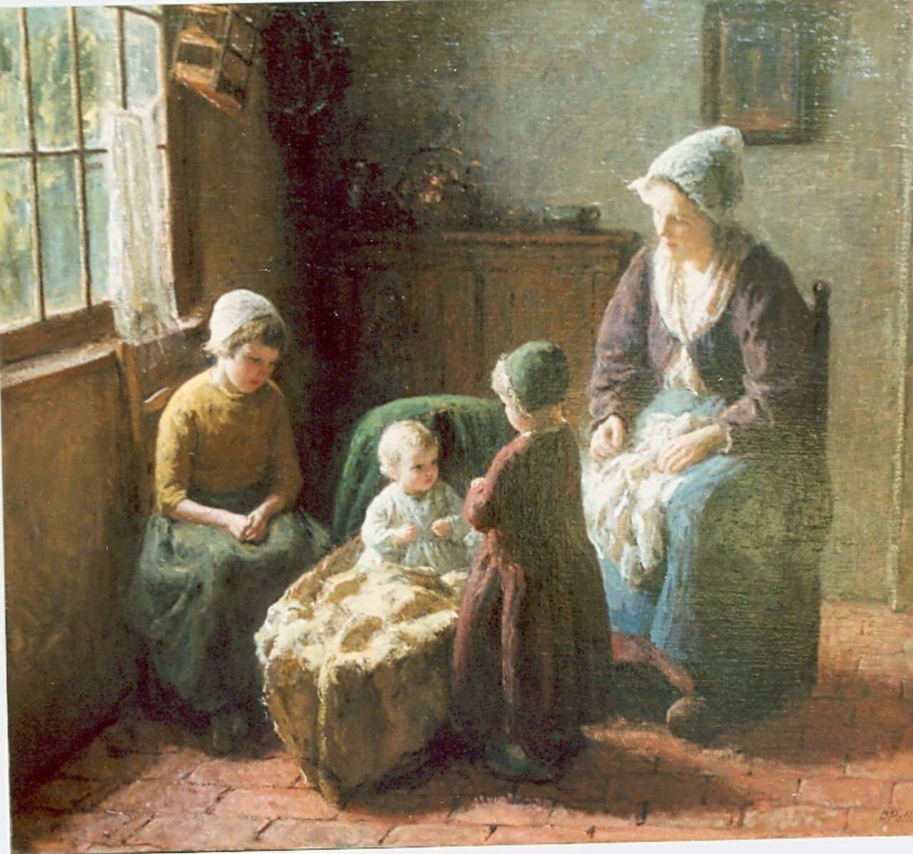 Pothast B.J.C.  | 'Bernard' Jean Corneille Pothast, Interior with mother and children, Öl auf Leinwand 71,0 x 81,5 cm, signed l.r.