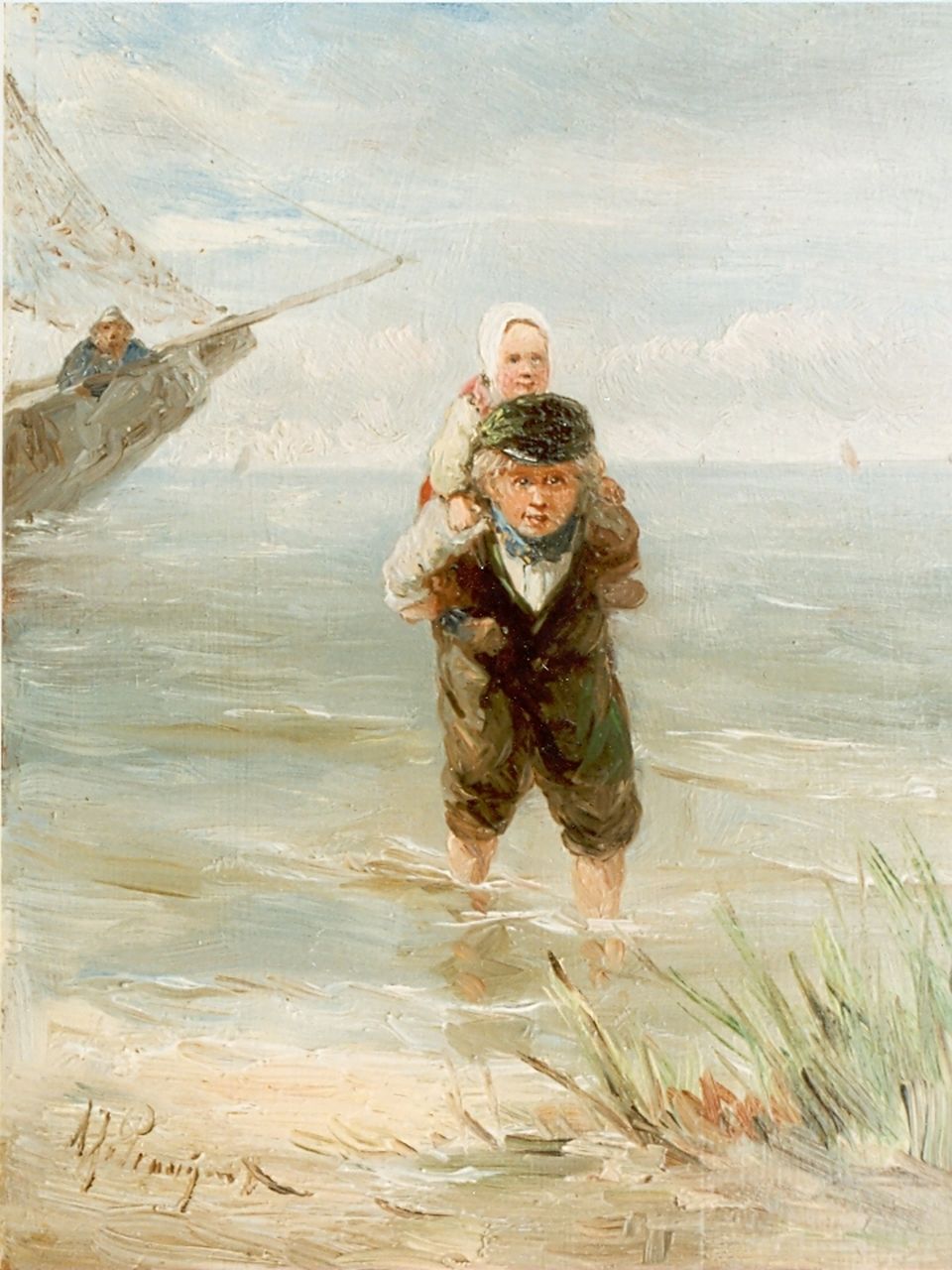 Prooijen A.J. van | Albert Jurardus van Prooijen, Paddling, Öl auf Holz 23,0 x 18,0 cm, signed l.r.