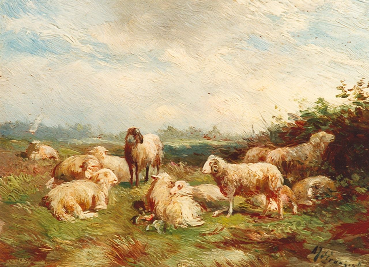 Prooijen A.J. van | Albert Jurardus van Prooijen, Sheep, Öl auf Holz 14,4 x 20,6 cm, signed l.r.