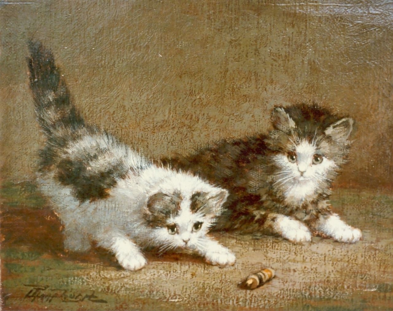 Raaphorst C.  | Cornelis Raaphorst, Kittens at play, Öl auf Leinwand 18,0 x 23,9 cm, signed l.l.