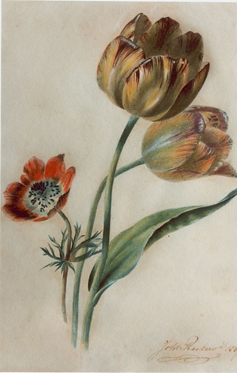 Reekers jr. Joh.  | Johannes Reekers jr., Tulips, Aquarell auf Papier 28,9 x 19,7 cm, signed l.r. und dated 1867