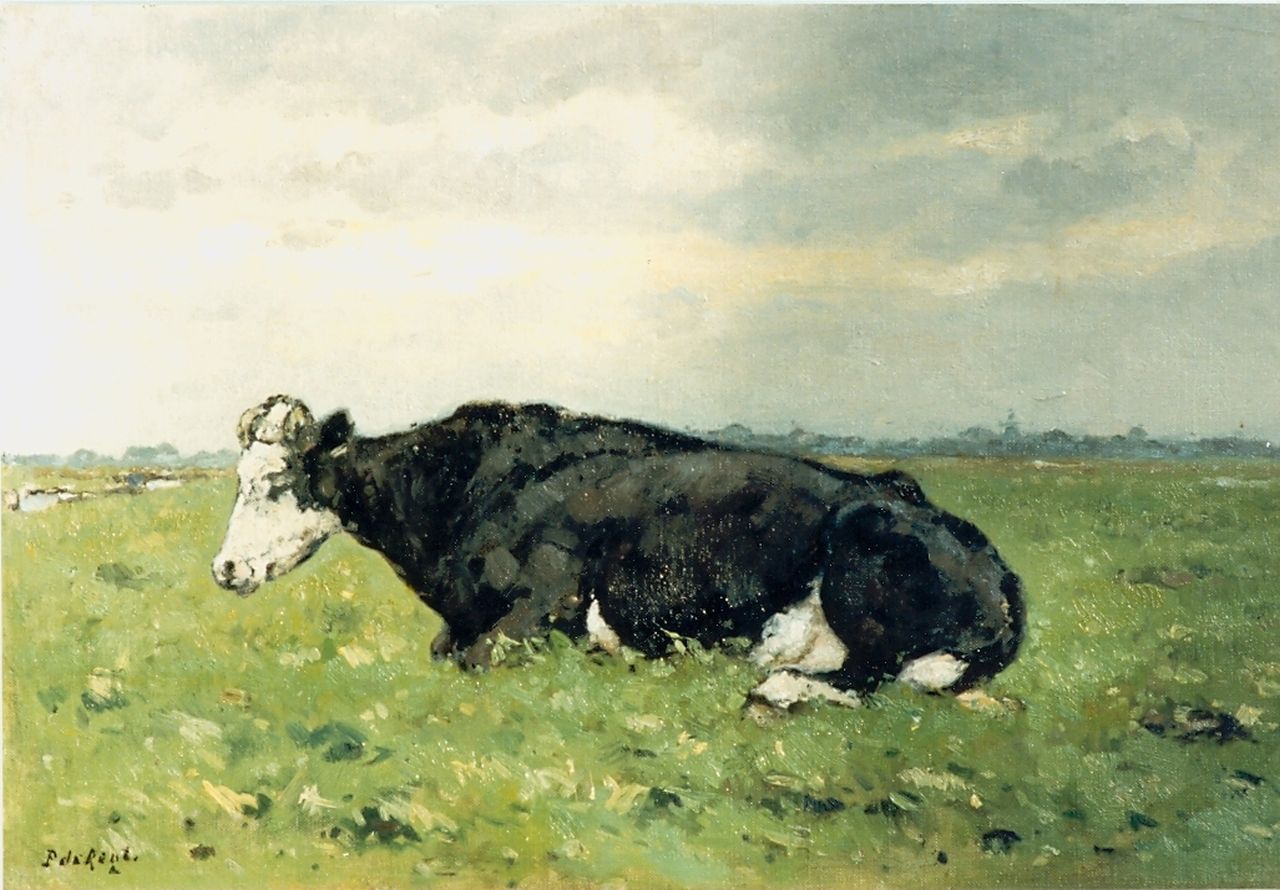 Regt P. de | Pieter 'Piet' de Regt, Cow in a meadow, Öl auf Leinwand auf Holz 40,5 x 60,1 cm, signed l.l.