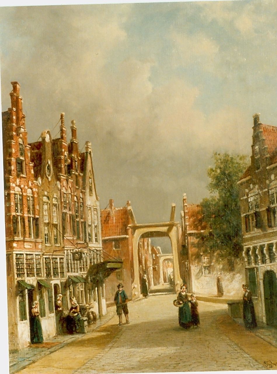 Vertin P.G.  | Petrus Gerardus Vertin, A sunlit Dutch town, Öl auf Leinwand 44,1 x 34,4 cm, signed l.r. und dated '88