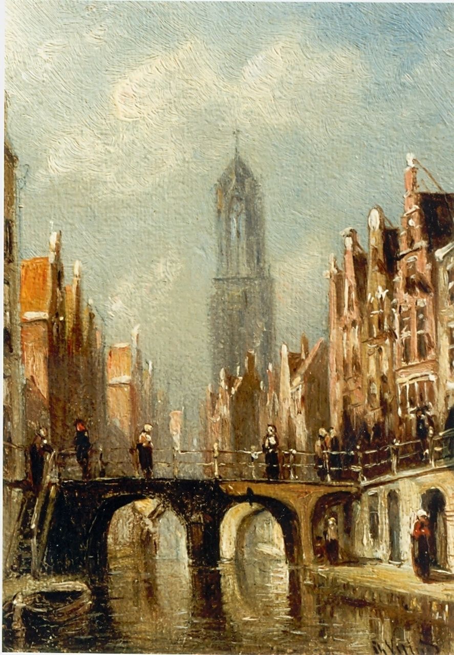 Vertin P.G.  | Petrus Gerardus Vertin, A town view with the Dom of Utrecht, Öl auf Holz 11,8 x 8,3 cm, signed l.r.