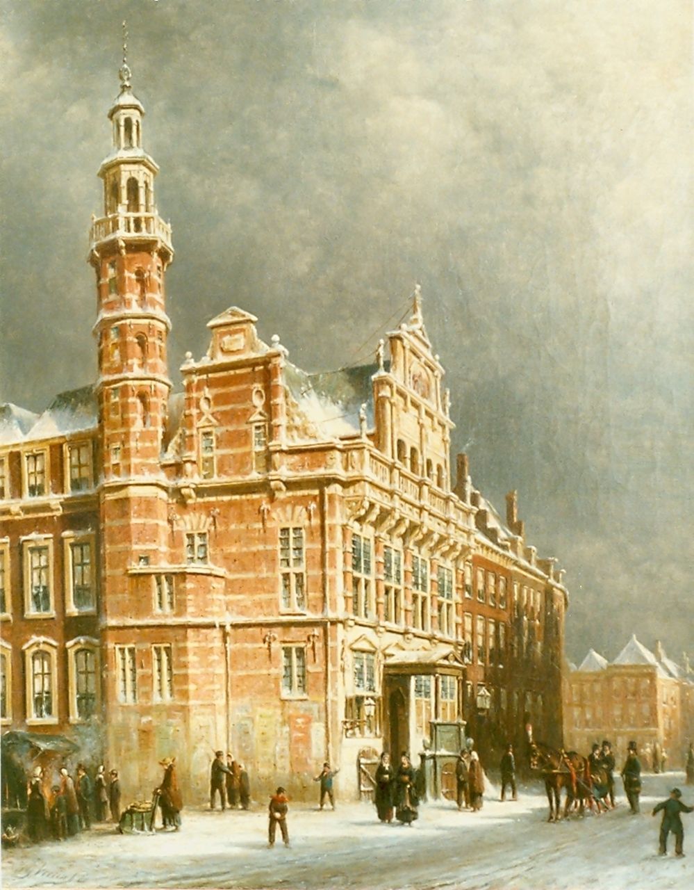 Vertin P.G.  | Petrus Gerardus Vertin, Townhall in winter, The Hague, Öl auf Leinwand 62,5 x 50,5 cm, signed l.l. und dated '80