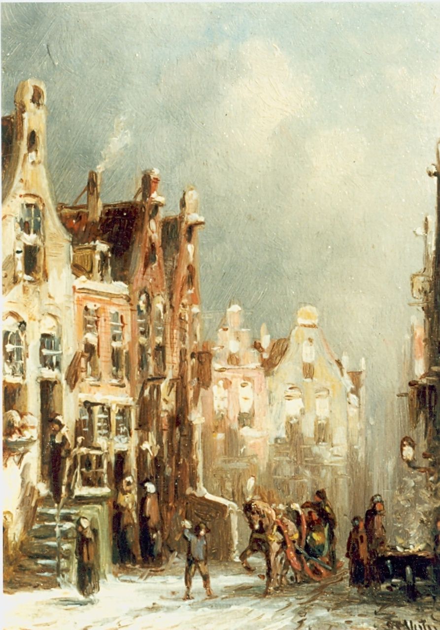 Vertin P.G.  | Petrus Gerardus Vertin, A snow-covered Dutch town, Öl auf Holz 13,2 x 8,0 cm, signed l.r. und dated '88