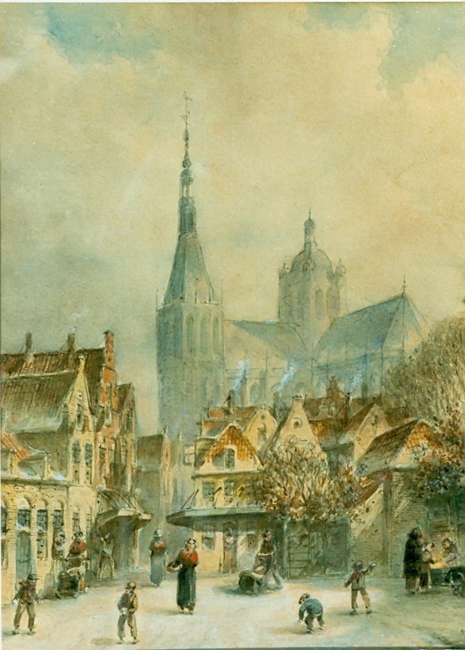 Vertin P.G.  | Petrus Gerardus Vertin, A view in a snowy town, Aquarell auf Papier 29,0 x 23,0 cm, signed l.r.