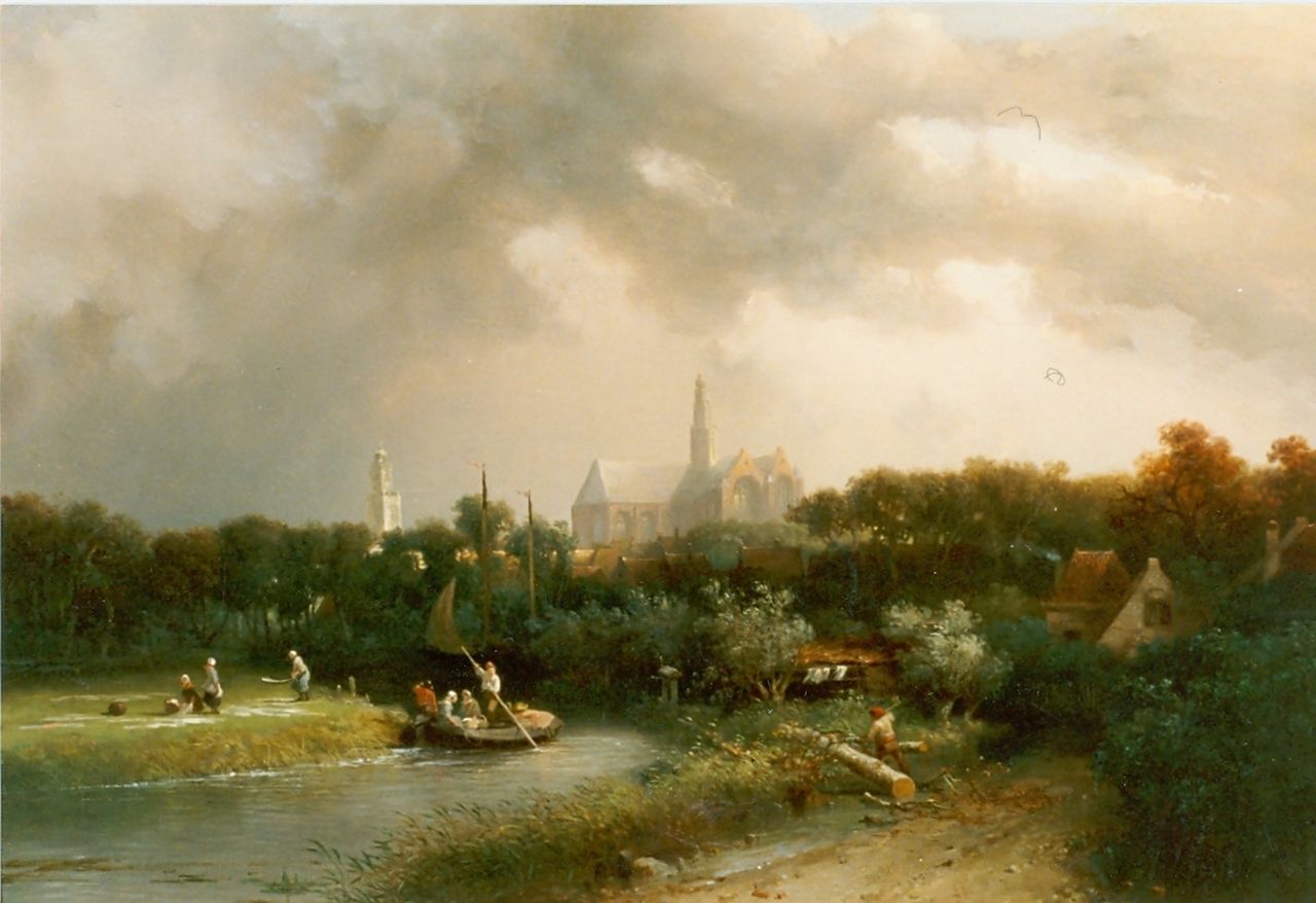 Verveer S.L.  | 'Salomon' Leonardus Verveer, View of the 'Spaarne', Haarlem, Öl auf Leinwand 45,5 x 66,5 cm, signed l.r. und dated '55