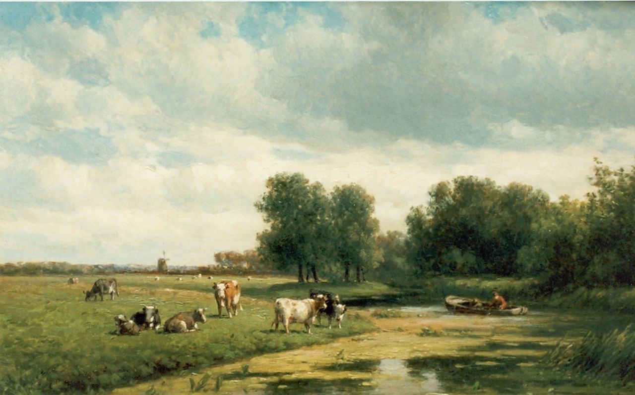 Vester W.  | Willem Vester, Polder landscape with cows, Öl auf Leinwand 30,0 x 47,7 cm, signed l.r.