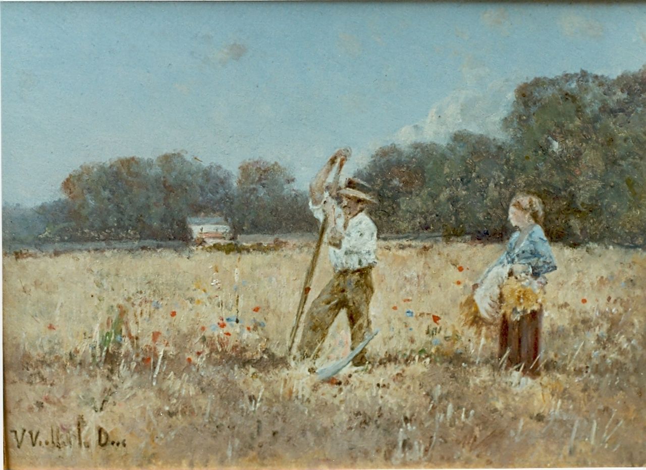 Viollet-le-Duc V.  | Victor Viollet-le-Duc, The harvest, Öl auf Pappe 15,5 x 21,3 cm, signed l.l.