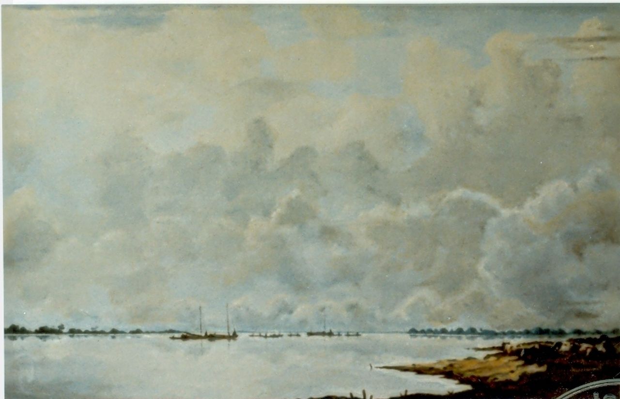 Voerman sr. J.  | Jan Voerman sr., View of the river  IJssel, Öl auf Holz 33,5 x 51,0 cm, signed l.r.