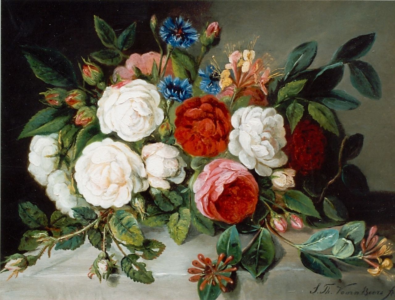 Voorn Boers S.T.  | Sebastiaan Theodorus Voorn Boers, Roses and cornflowers, Öl auf Leinwand 36,0 x 49,5 cm, signed l.r.
