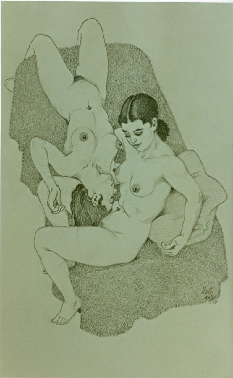 Ru H.B.W. de | Huibert Bernardus Wilhelmus 'Huib' de Ru, Female nudes, Bleistift auf Papier