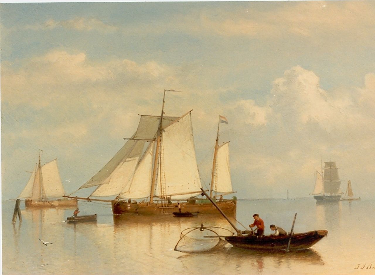 Rust J.A.  | Johan 'Adolph' Rust, Anchored boats, Öl auf Holz 25,9 x 35,8 cm, signed l.r.
