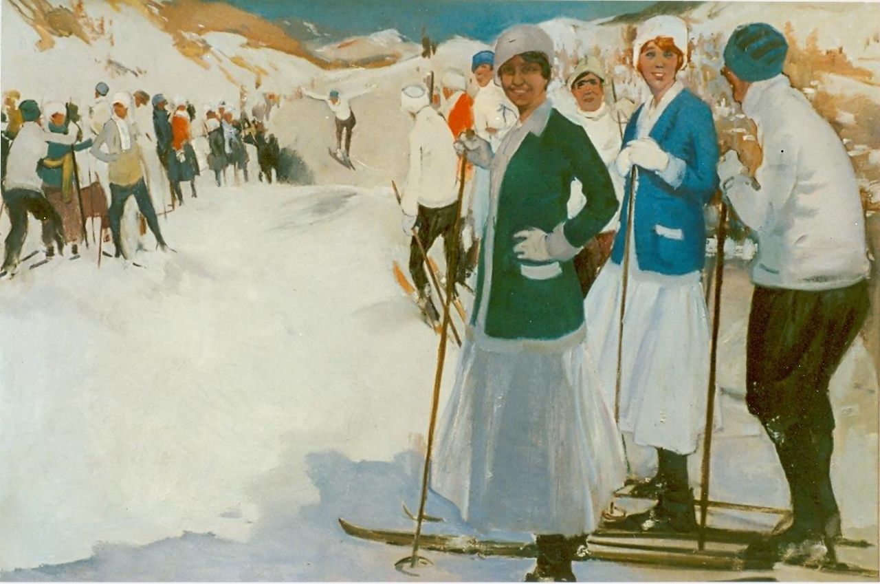 Hem P. van der | Pieter 'Piet' van der Hem, Skiing class, Öl auf Leinwand 49,6 x 64,5 cm, signed l.r.