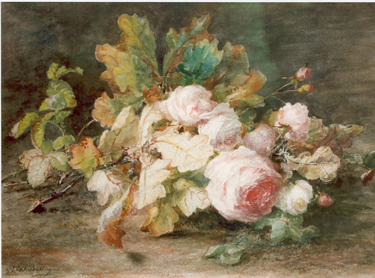 Sande Bakhuyzen G.J. van de | 'Gerardine' Jacoba van de Sande Bakhuyzen, Bourbon roses, Aquarell auf Papier 33,5 x 48,5 cm, signed l.l.