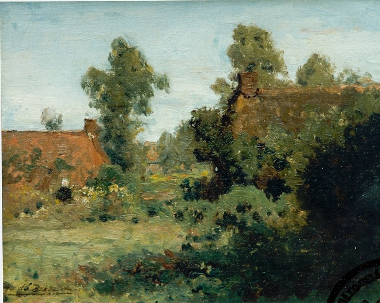 Sande Bakhuyzen J.J. van de | Julius Jacobus van de Sande Bakhuyzen, A farmstead, Öl auf Leinwand auf Holz 23,6 x 31,0 cm, signed l.l.