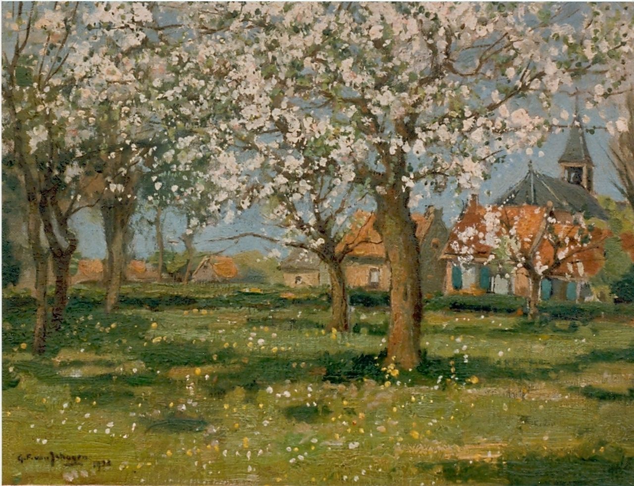 Schagen G.F. van | Gerbrand Frederik van Schagen, An orchard in spring, Öl auf Leinwand 30,2 x 40,2 cm, signed l.l.