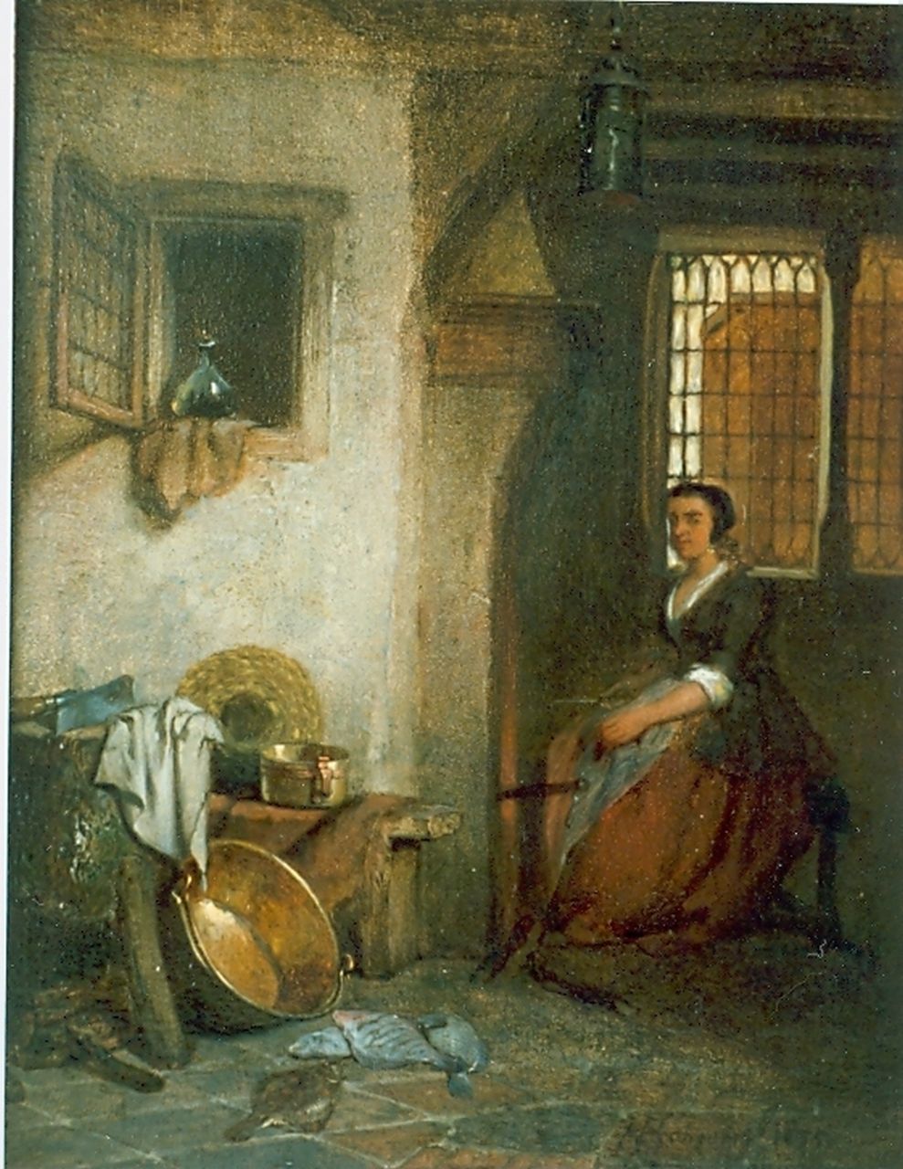 Scheeres H.J.  | Hendricus Johannes Scheeres, Kitchen interior with servant, Öl auf Holz 19,5 x 15,1 cm, signed l.r.