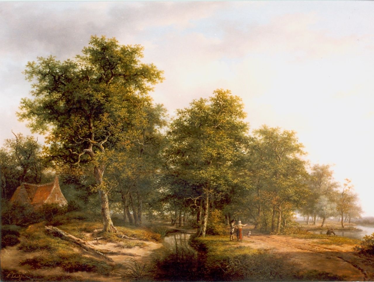 Schelfhout A.  | Andreas Schelfhout, Figures in a wooded landscape, Öl auf Holz 52,7 x 72,0 cm, signed l.l.