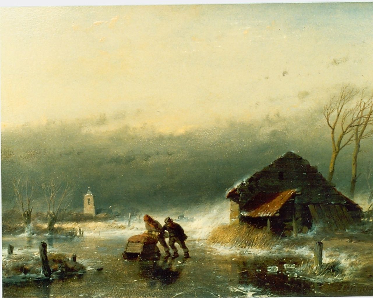 Schelfhout A.  | Andreas Schelfhout, A winter landscape, Öl auf Holz 17,8 x 23,5 cm, signed l.r.