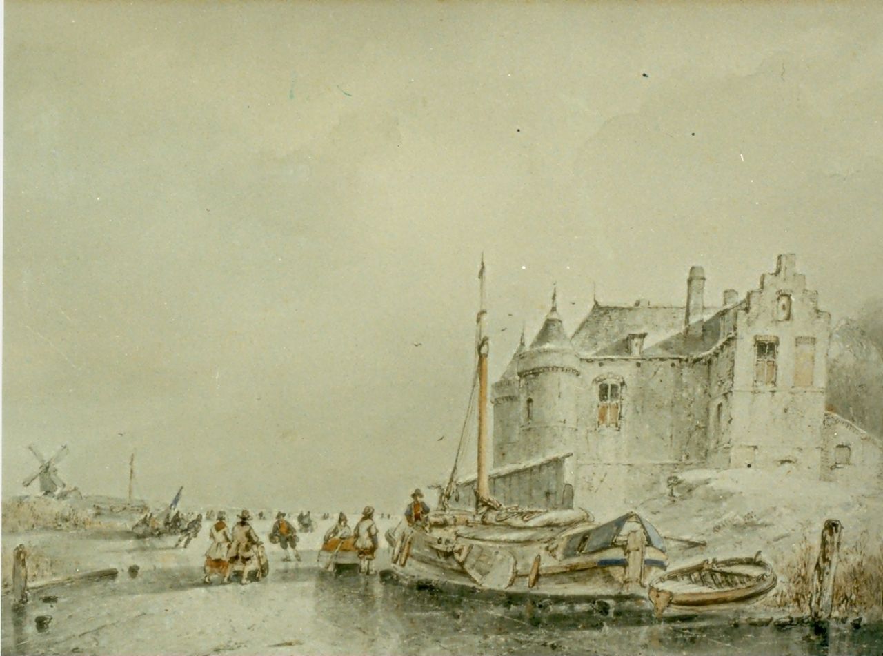 Schelfhout A.  | Andreas Schelfhout, Winter landscape, Aquarell auf Papier 27,5 x 39,0 cm, signed l.r.