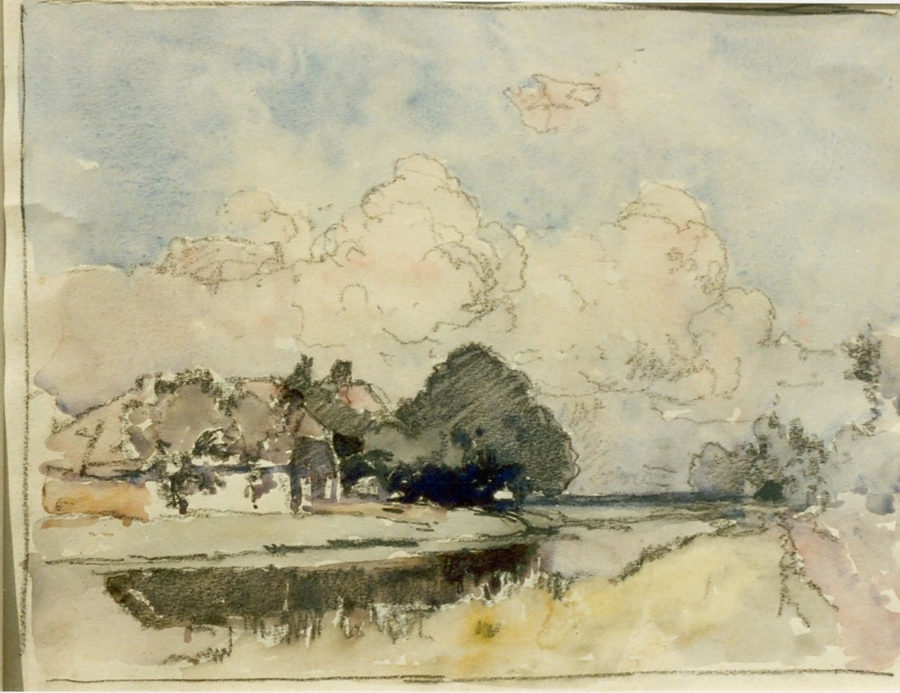 Vreedenburgh C.  | Cornelis Vreedenburgh, A farm along a canal, Aquarell auf Papier 21,0 x 27,5 cm