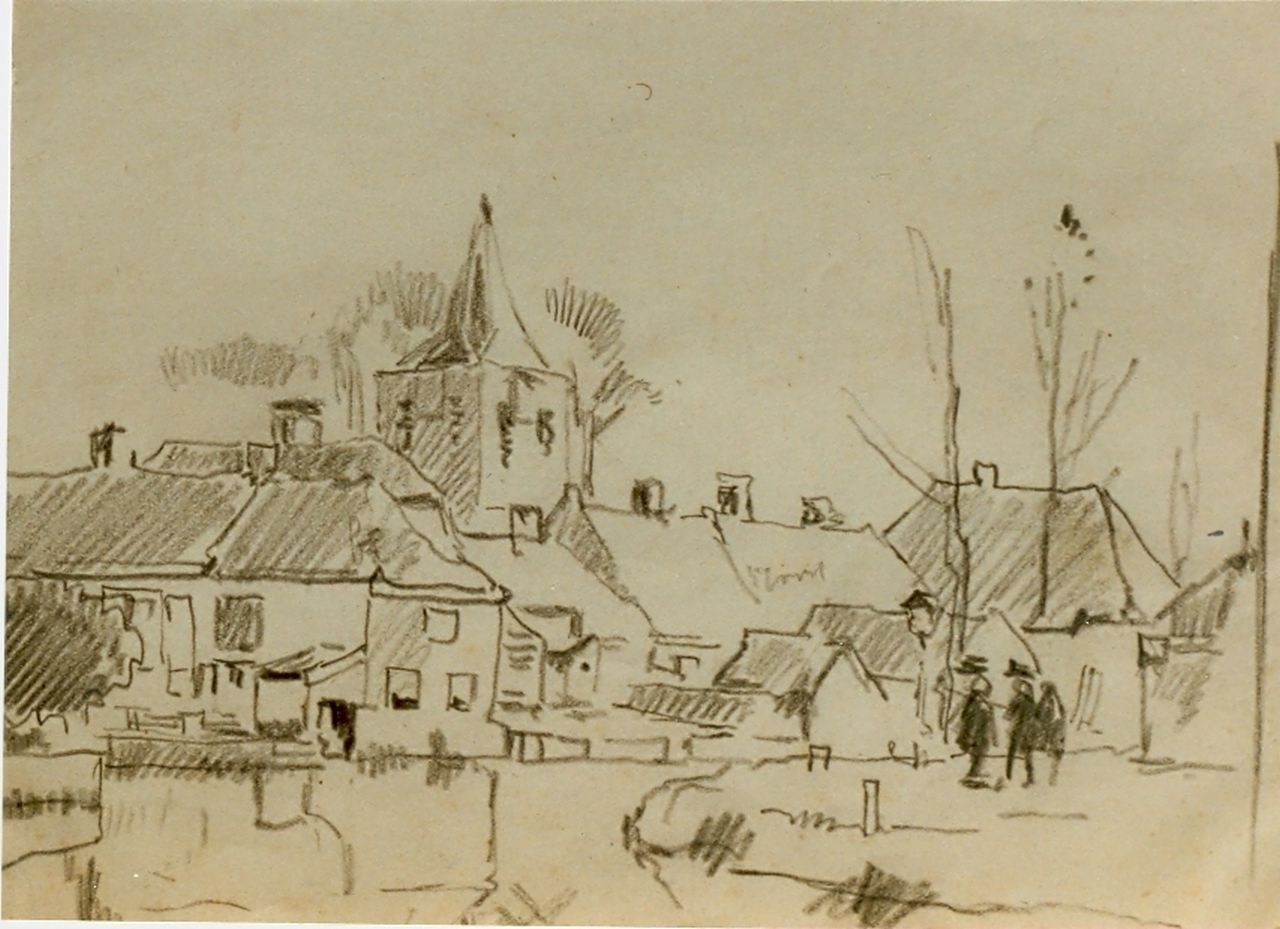 Vreedenburgh C.  | Cornelis Vreedenburgh, View of a village, Bleistift auf Papier 12,0 x 17,0 cm