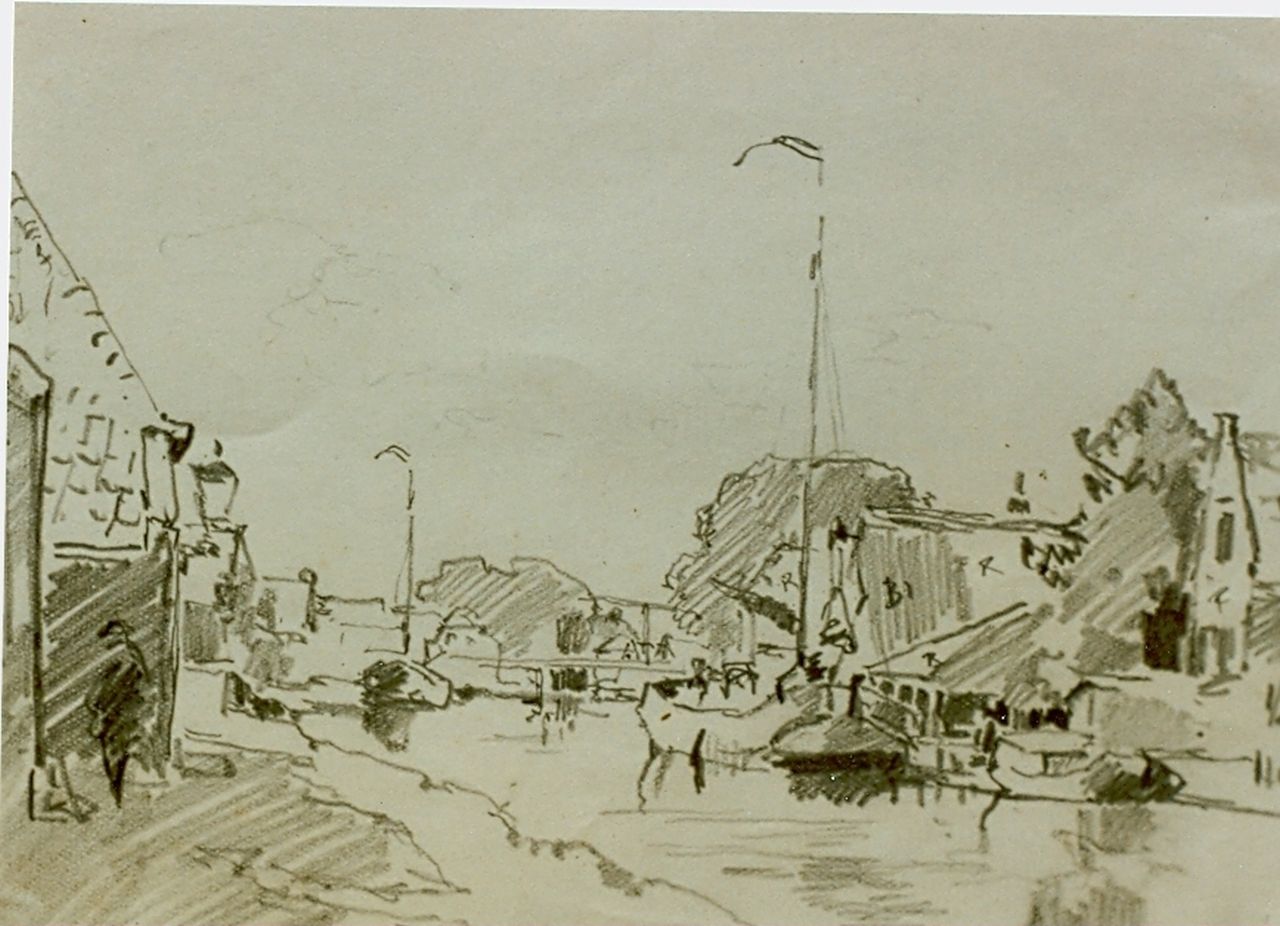 Vreedenburgh C.  | Cornelis Vreedenburgh, Moored boats, Bleistift auf Papier 11,5 x 20,5 cm