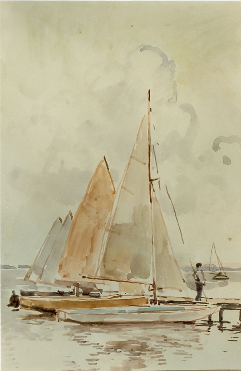 Vreedenburgh C.  | Cornelis Vreedenburgh, Moored sailing boats, Aquarell auf Papier 19,5 x 13,5 cm