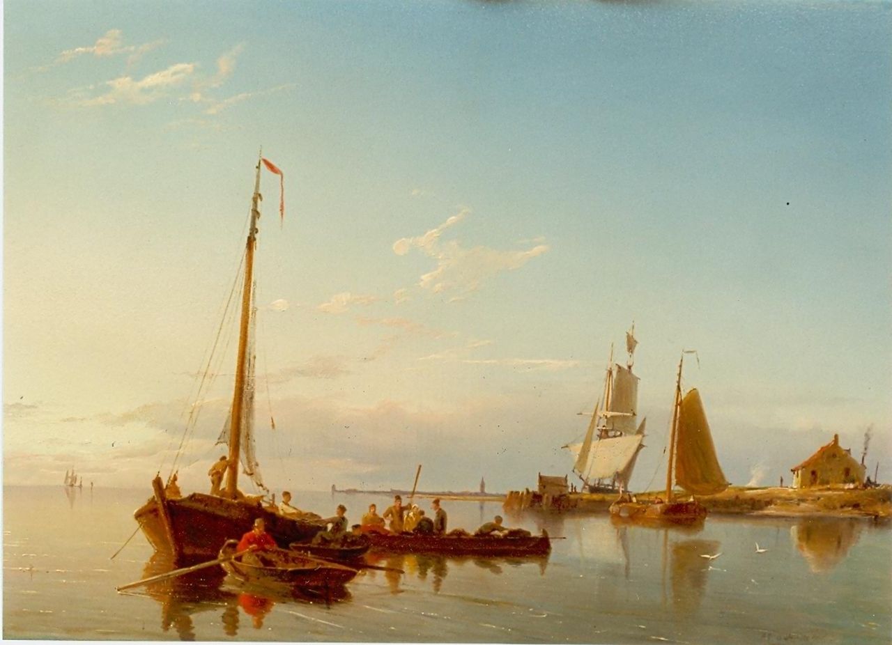 Dommershuijzen P.C.  | Pieter Cornelis Dommershuijzen, The 'Zuiderzee' at dusk, Öl auf Holz 27,8 x 38,0 cm, signed l.r.