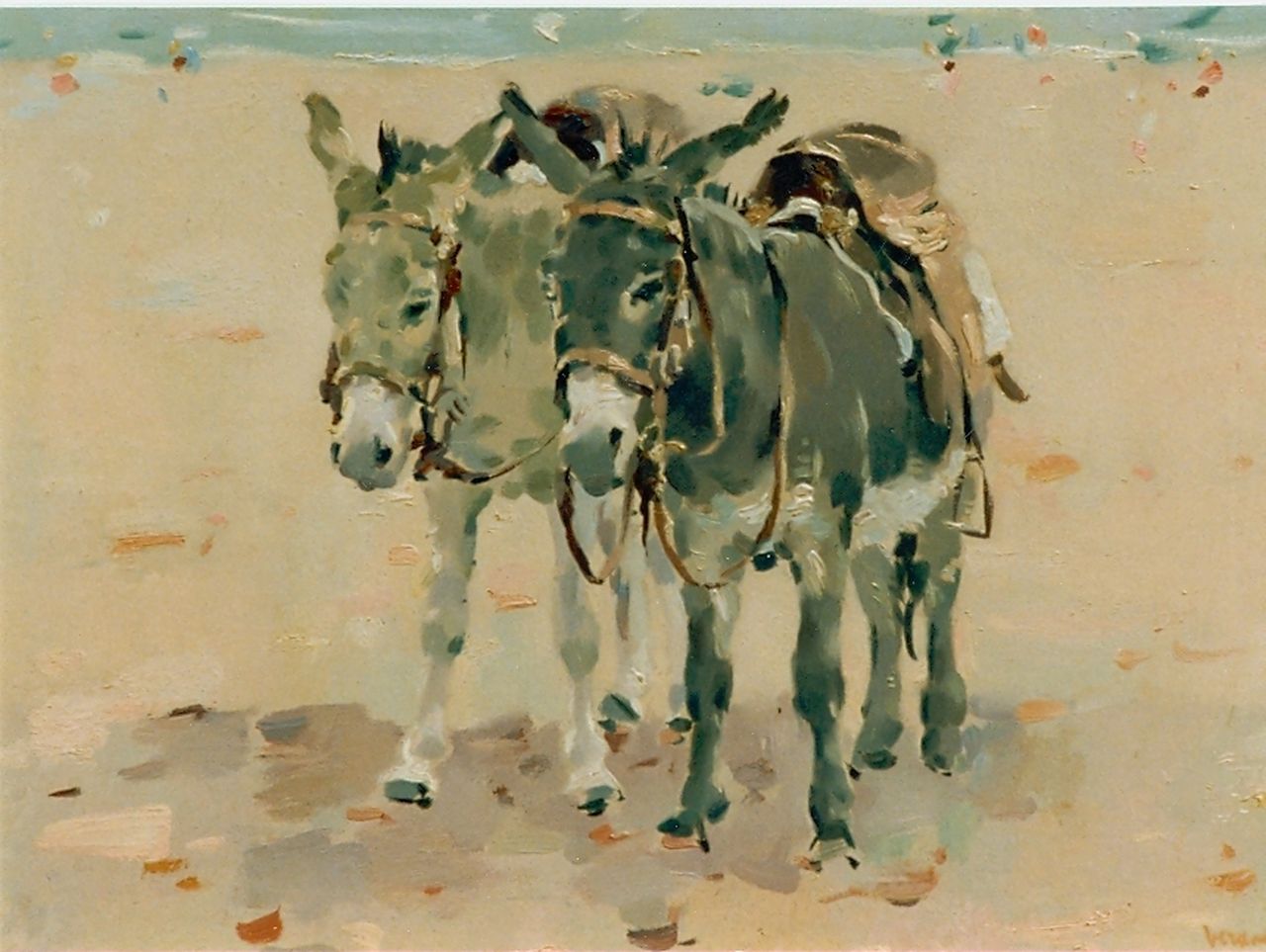 Verdonk F.W.  | Frederik Willem 'Frits' Verdonk, Donkies on the beach, Öl auf Holz 34,2 x 47,3 cm, signed l.r.