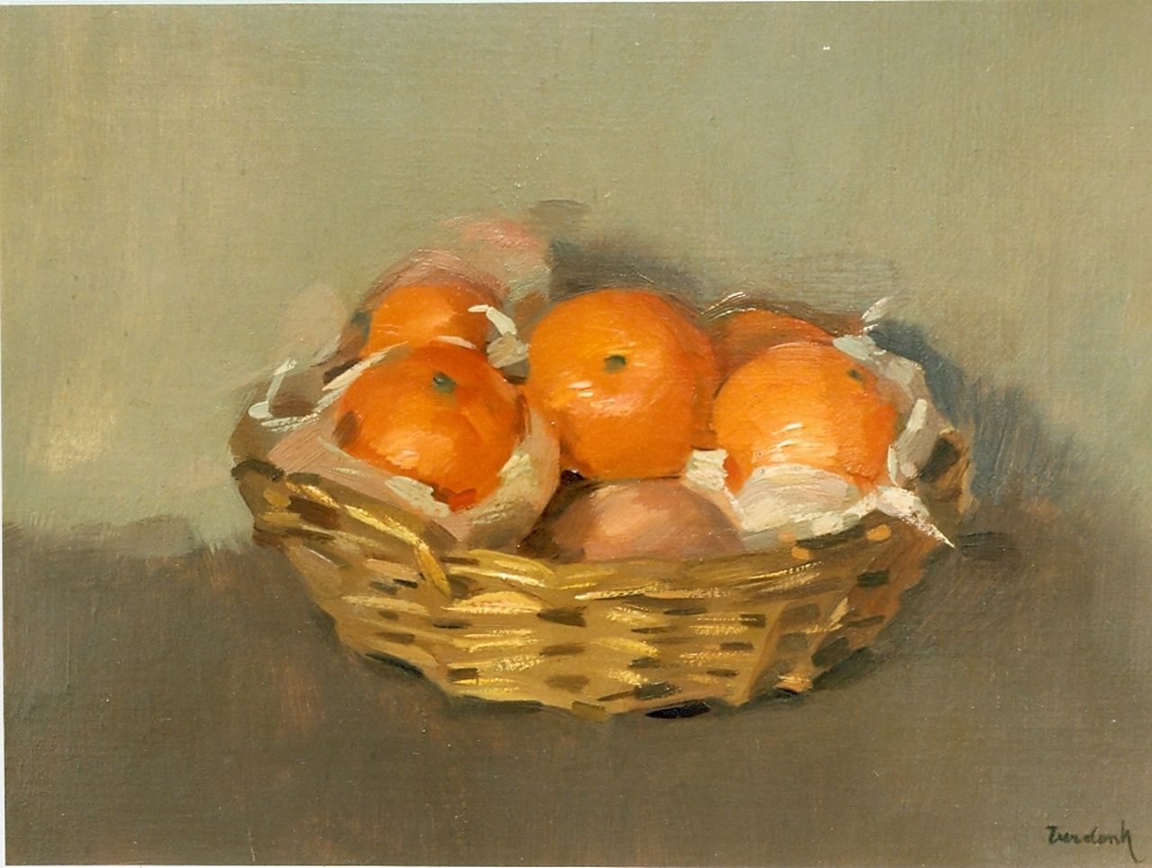 Verdonk F.W.  | Frederik Willem 'Frits' Verdonk, Mandarins in a basket, Öl auf Leinwand 30,0 x 40,5 cm, signed l.r.
