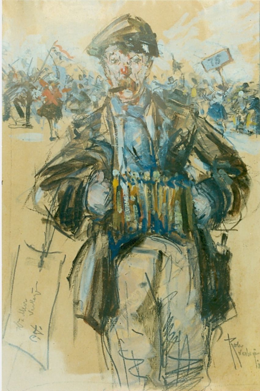 Verheijen R.F.  | 'Robert' Ferdinand  Verheijen, A street musician, Pastell und Kreide auf Papier 31,0 x 19,0 cm, signed l.r.