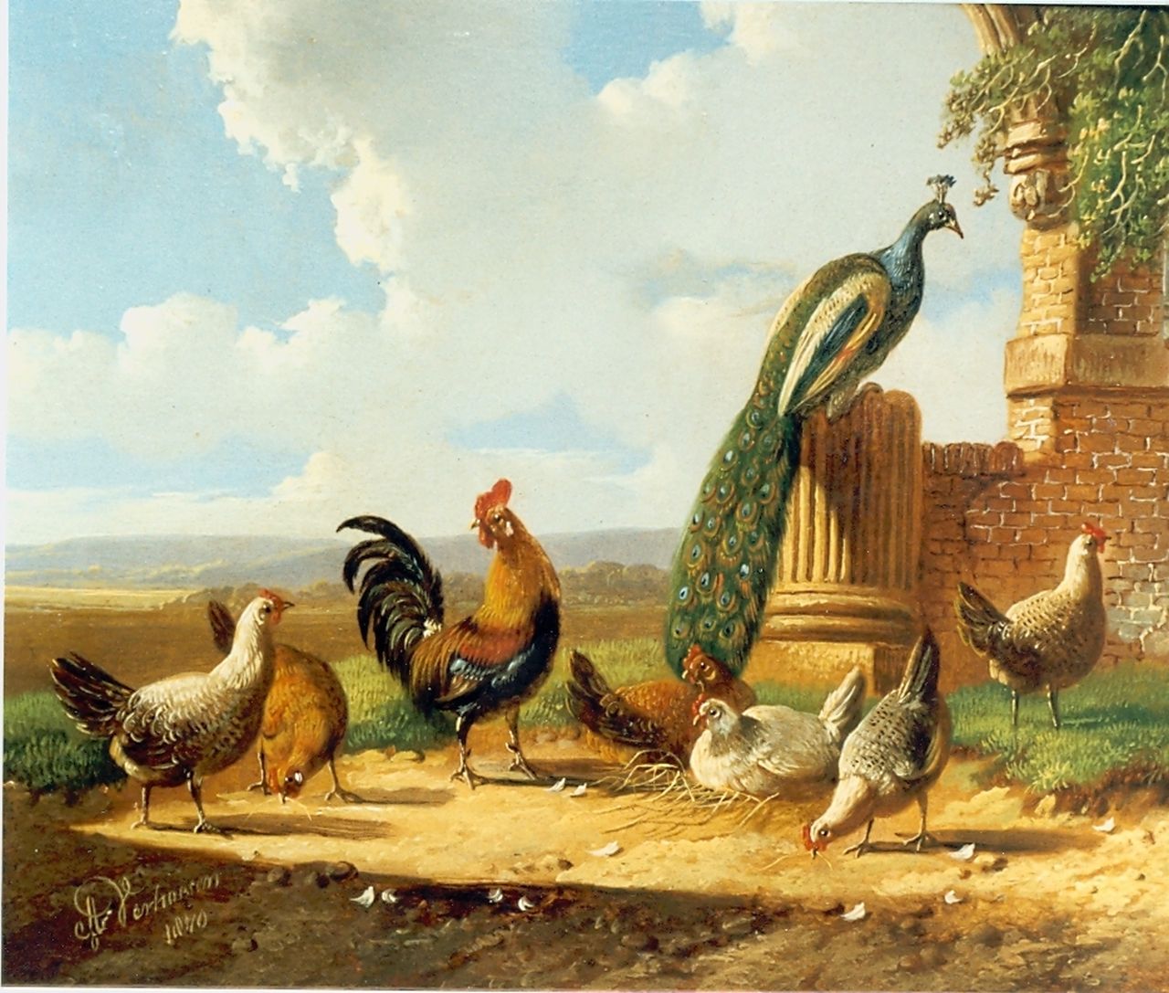 Verhoesen A.  | Albertus Verhoesen, Poultry on a yard, Öl auf Leinwand 13,6 x 17,0 cm, signed l.l.