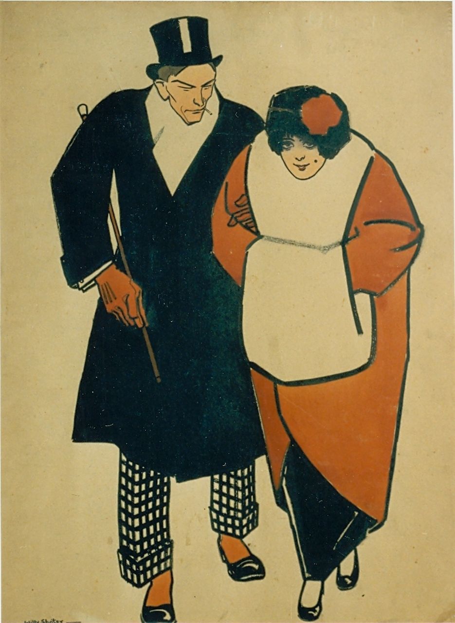 Sluiter J.W.  | Jan Willem 'Willy' Sluiter, An elegant couple, Tinte auf Papier 65,0 x 48,5 cm, signed l.l.