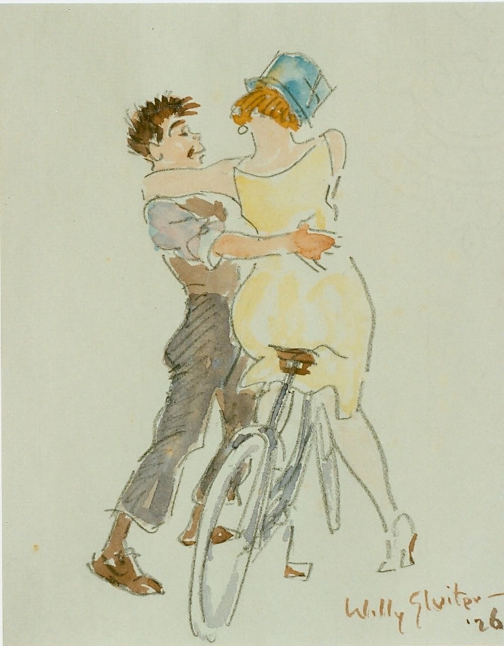 Sluiter J.W.  | Jan Willem 'Willy' Sluiter, Go for a ride, Aquarell auf Papier 19,0 x 16,5 cm, signed l.r. und dated '26