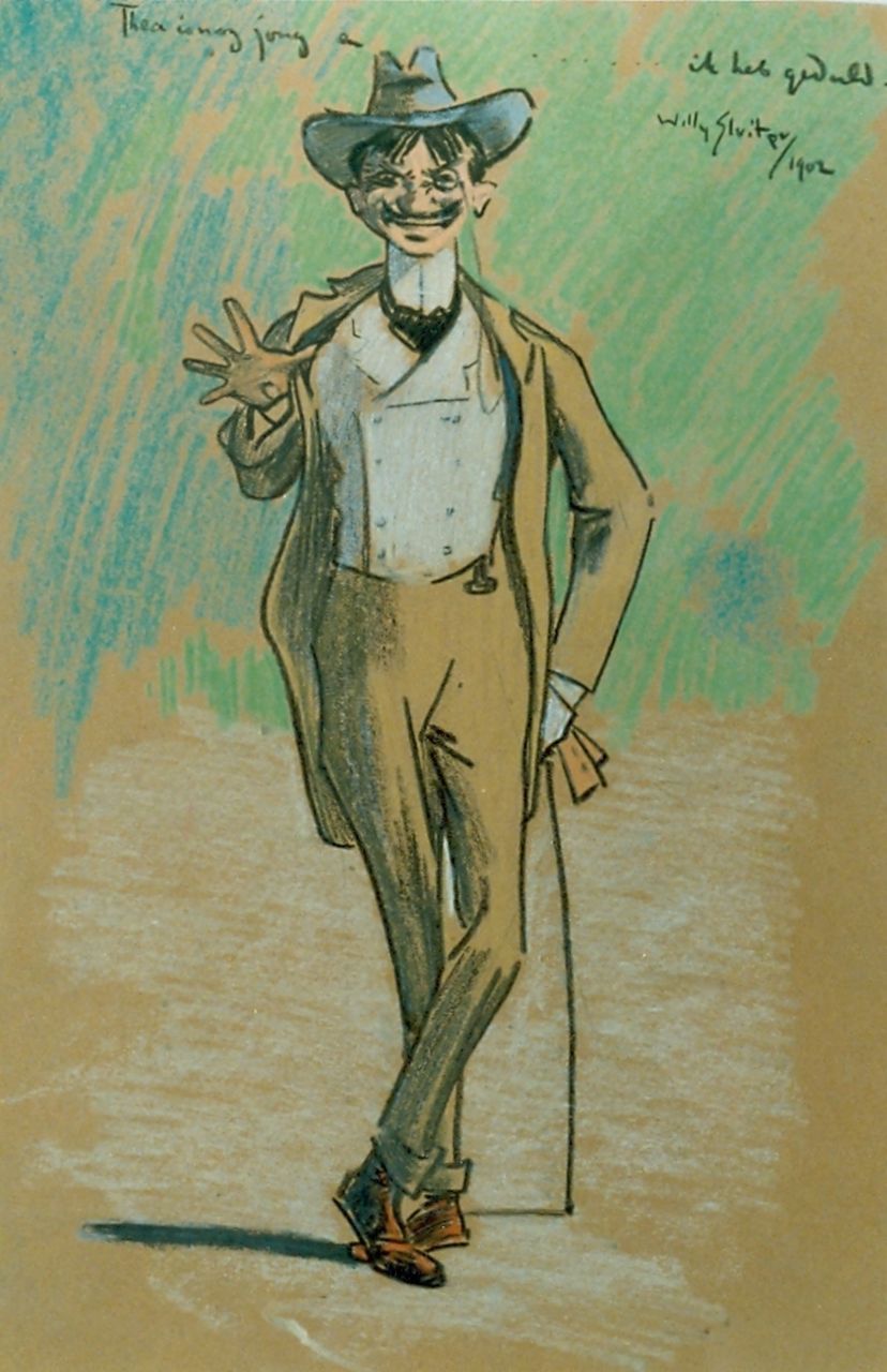 Sluiter J.W.  | Jan Willem 'Willy' Sluiter, An elegant gentleman, Zeichnung auf Papier 28,0 x 22,0 cm, signed u.r.