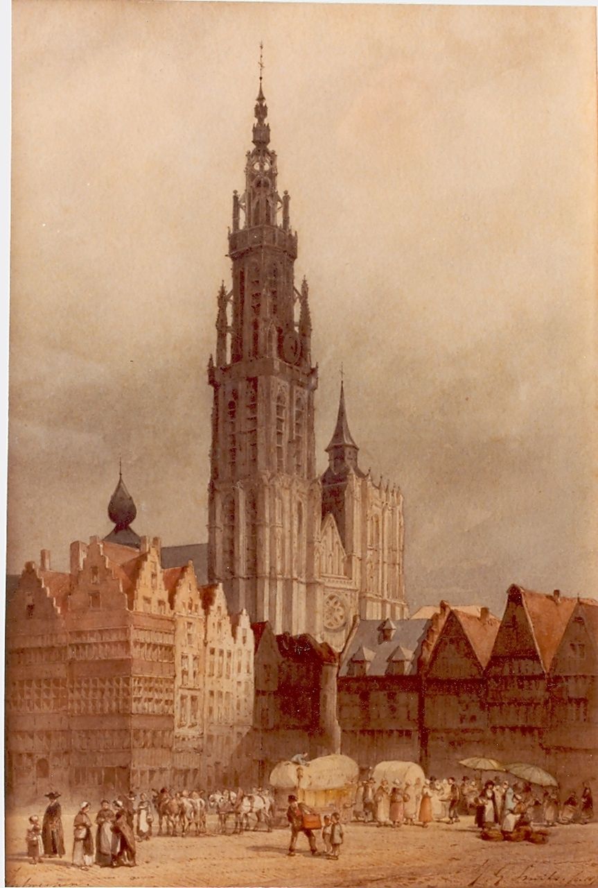 Smits J.G.  | Jan Gerard Smits, A view of Antwerpen, Aquarell auf Papier 26,2 x 38,7 cm, signed l.l.