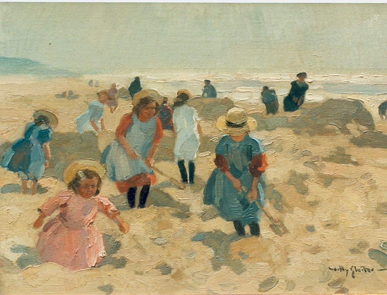 Sluiter J.W.  | Jan Willem 'Willy' Sluiter, Children playing on the beach, Öl auf Leinwand 26,5 x 36,3 cm, signed l.r.