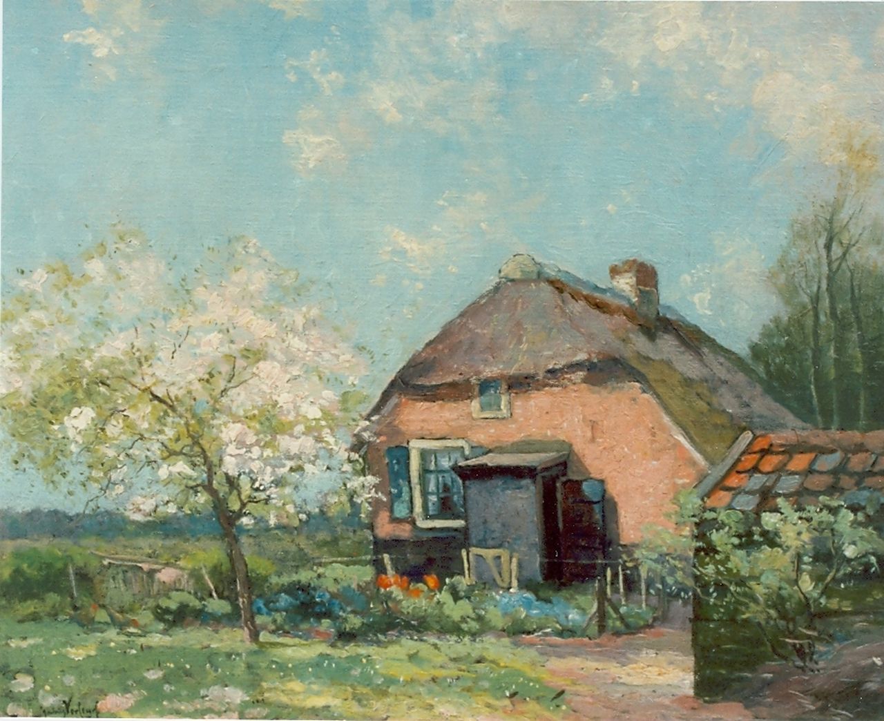 Verleur A.  | Andries Verleur, Farm in spring, Öl auf Leinwand auf Holz 38,5 x 48,0 cm, signed l.l. und dated 1925