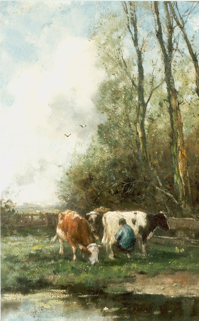 Scherrewitz J.F.C.  | Johan Frederik Cornelis Scherrewitz, Milking time, Öl auf Leinwand 45,3 x 31,1 cm