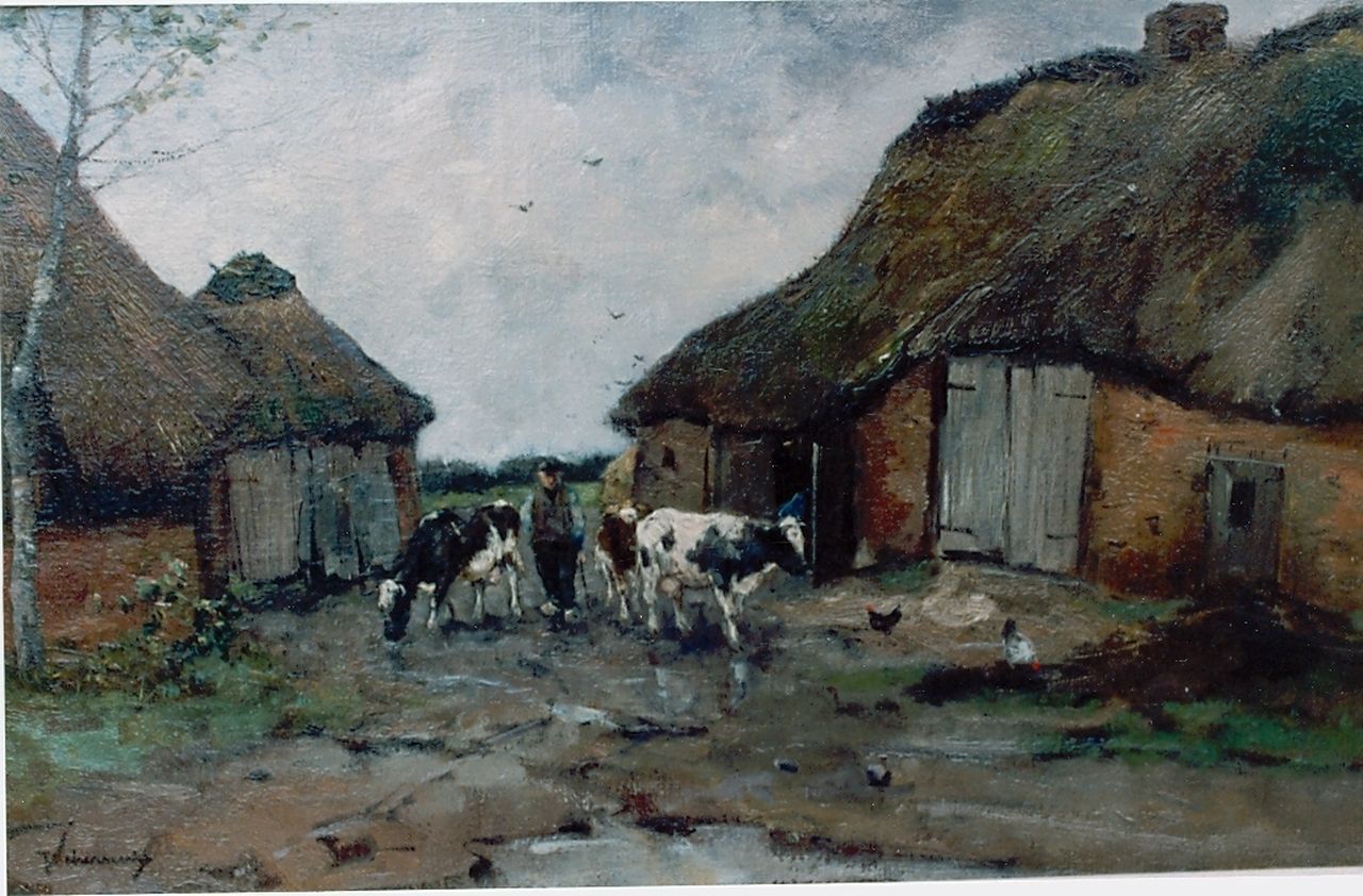 Scherrewitz J.F.C.  | Johan Frederik Cornelis Scherrewitz, A farmer with cattle, Heeze, Öl auf Leinwand 32,0 x 51,8 cm, signed l.l.