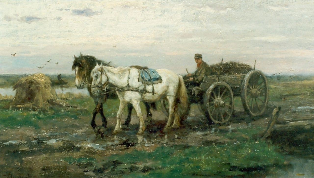 Scherrewitz J.F.C.  | Johan Frederik Cornelis Scherrewitz, Farmer with a horse-drawn cart, Öl auf Leinwand 31,3 x 56,0 cm, signed l.l.