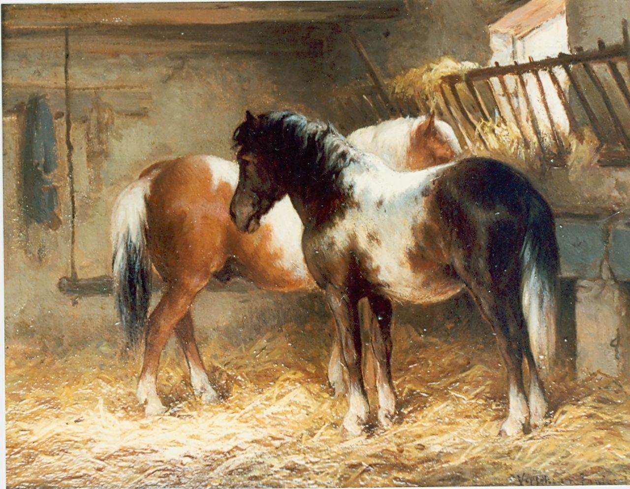 Verschuur jr. W.  | Wouter Verschuur jr., Horses in a stable, Öl auf Holz 15,0 x 20,0 cm, signed l.r.