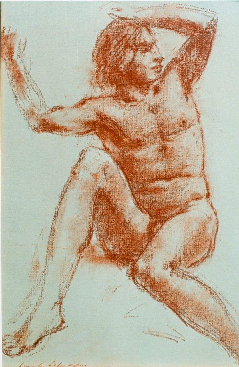 Schröder S.C.  | 'Sierk' Carl Schröder, Male nude, Rote Kreide auf Papier 42,0 x 30,0 cm, signed l.l.