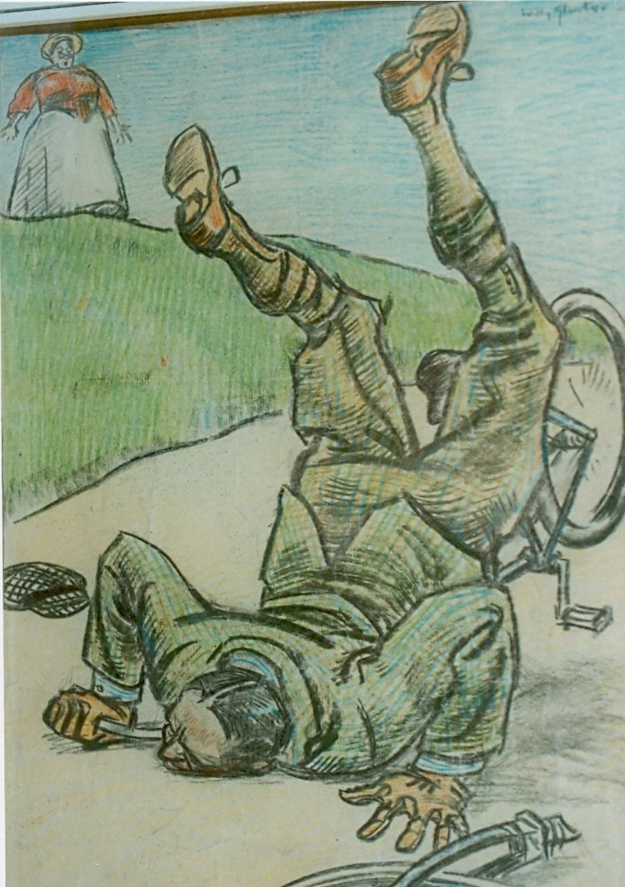 Sluiter J.W.  | Jan Willem 'Willy' Sluiter, An accident, Kreide auf Papier 41,0 x 32,0 cm, signed u.r. und Dated 1916
