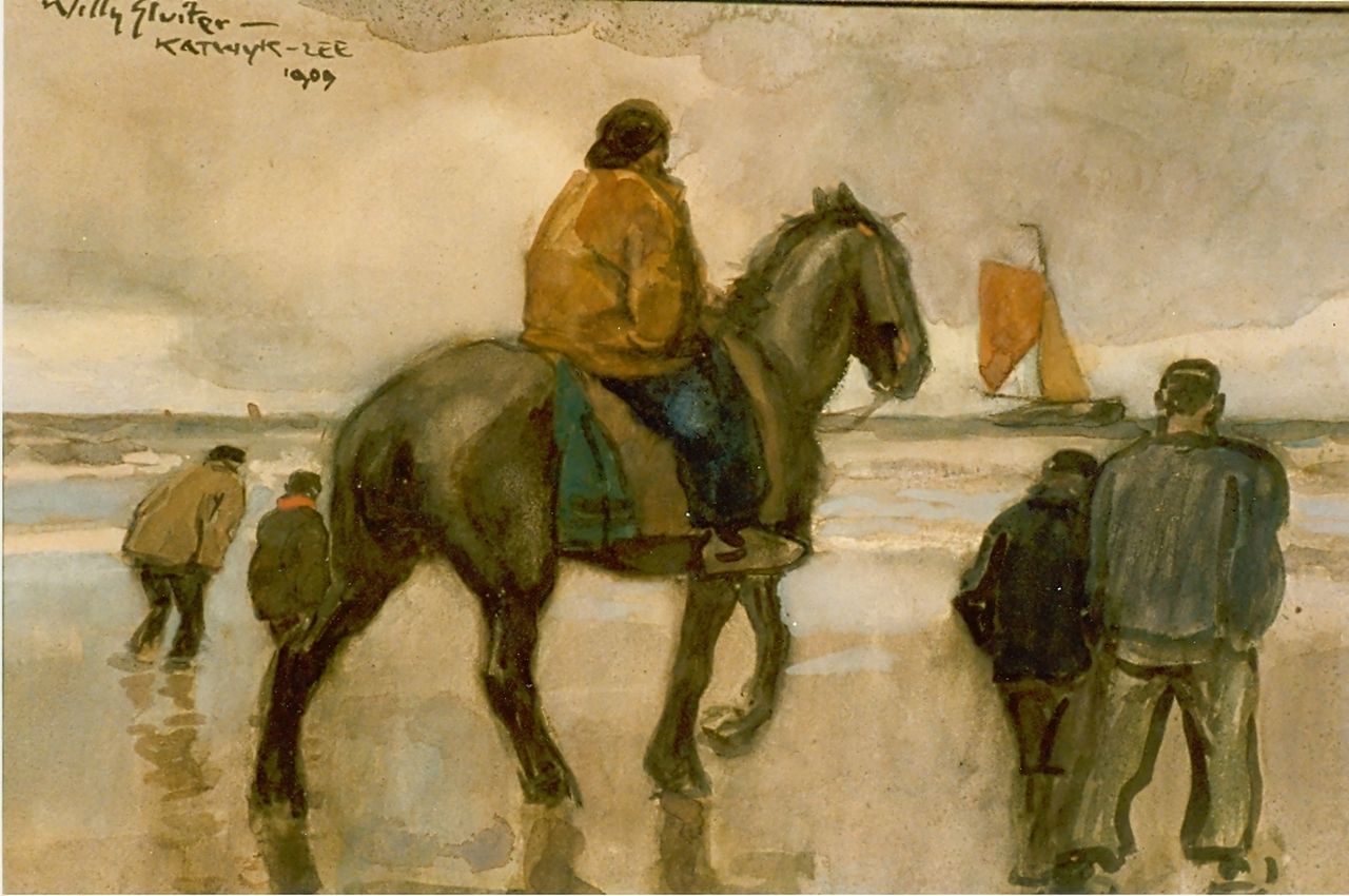 Sluiter J.W.  | Jan Willem 'Willy' Sluiter, Beachview, Aquarell auf Papier 35,0 x 55,0 cm, signed u.l. und Dated 1909