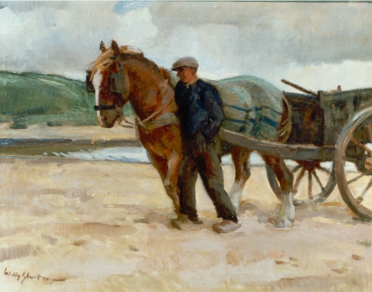 Sluiter J.W.  | Jan Willem 'Willy' Sluiter, Shell gatherer in the dunes, Öl auf Leinwand 65,0 x 80,5 cm, signed l.l.